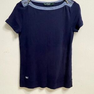 Lauren Ralph Lauren women's boat neck top with zipper details on the shoulders